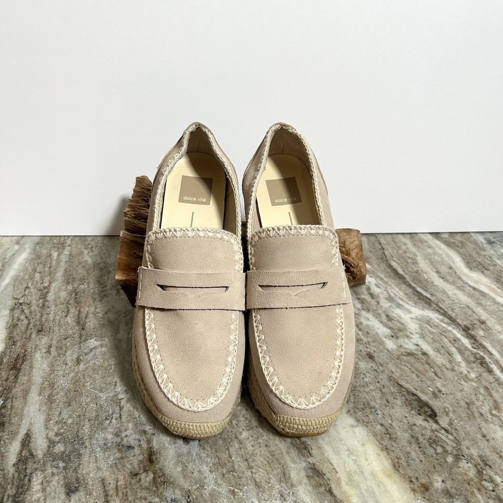Dolce Vita JALIA Platform Espadrille Wedge Loafer Ivory Suede 7.5